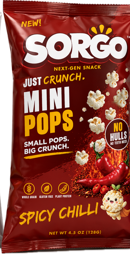 SORGO Spicy Chilli Mini Pops bag — bold flavor popped sorghum
