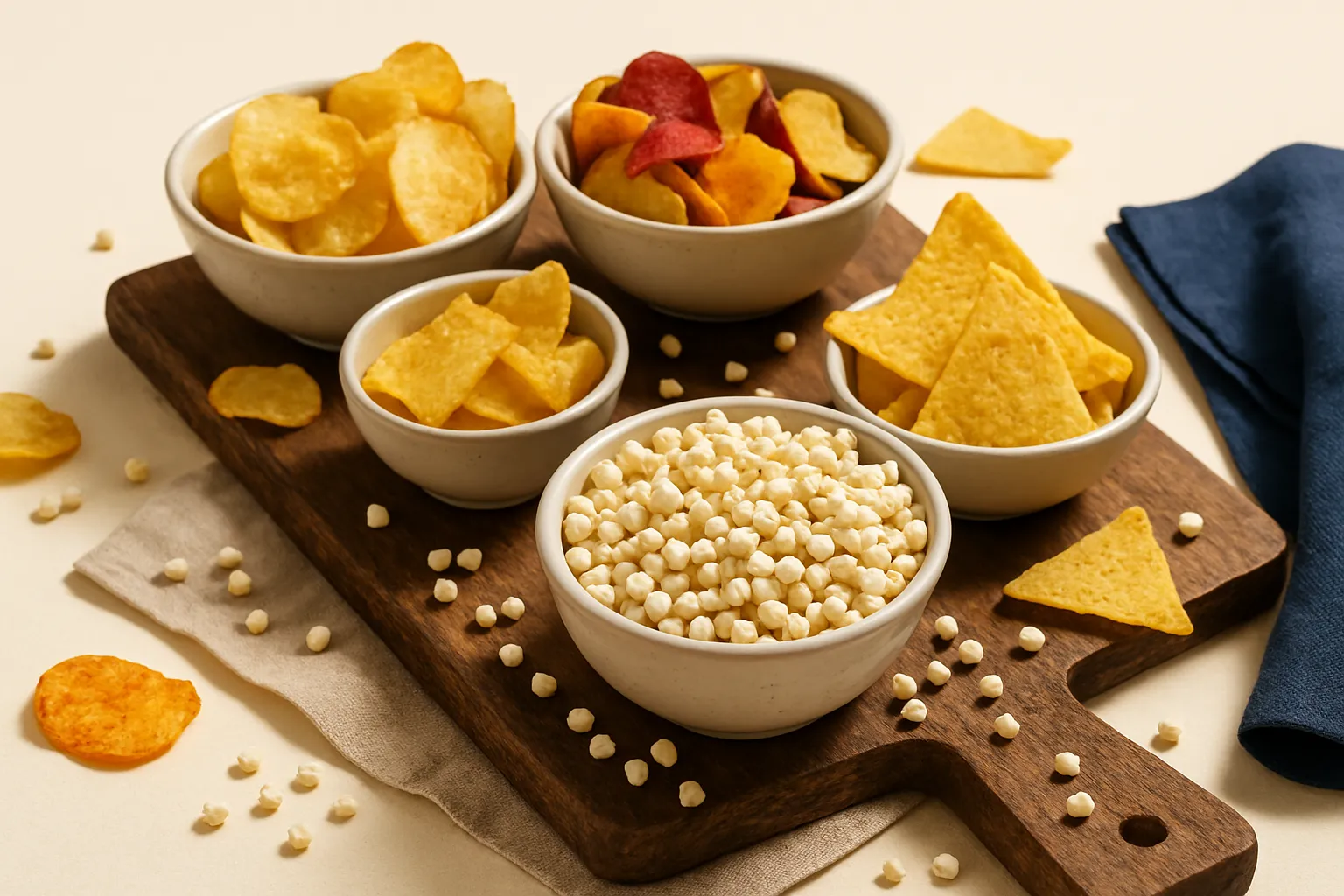Bowl of gluten free chips including tortilla chips and potato chips